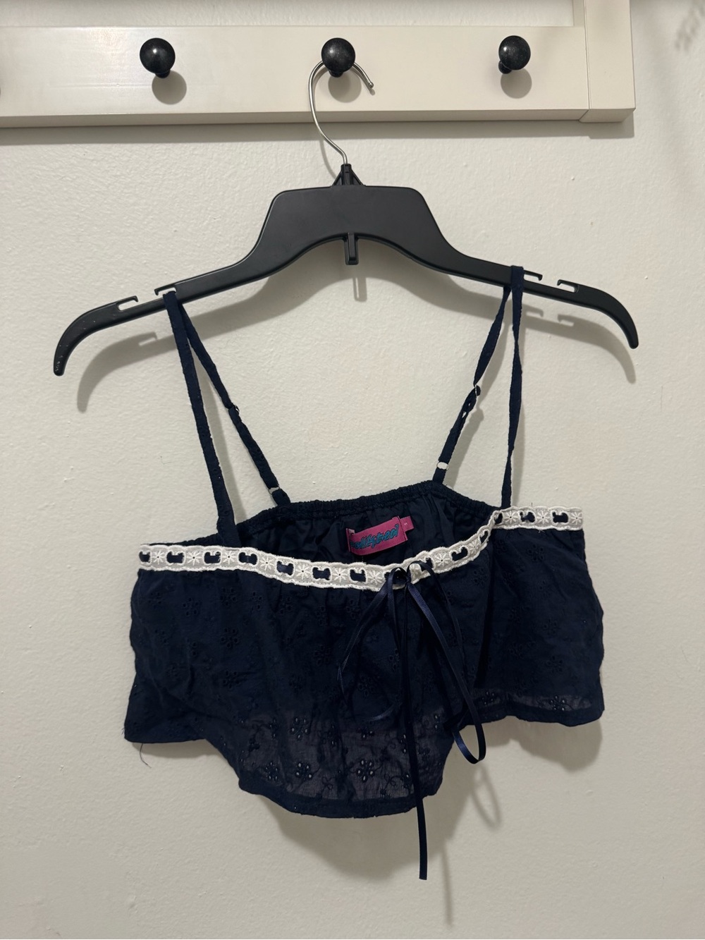 Edikted Navy Eyelet Cropped Tank with White Trim